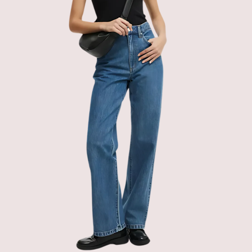 Smokey Blue Denim Loose Fit Straight Jeans for Women