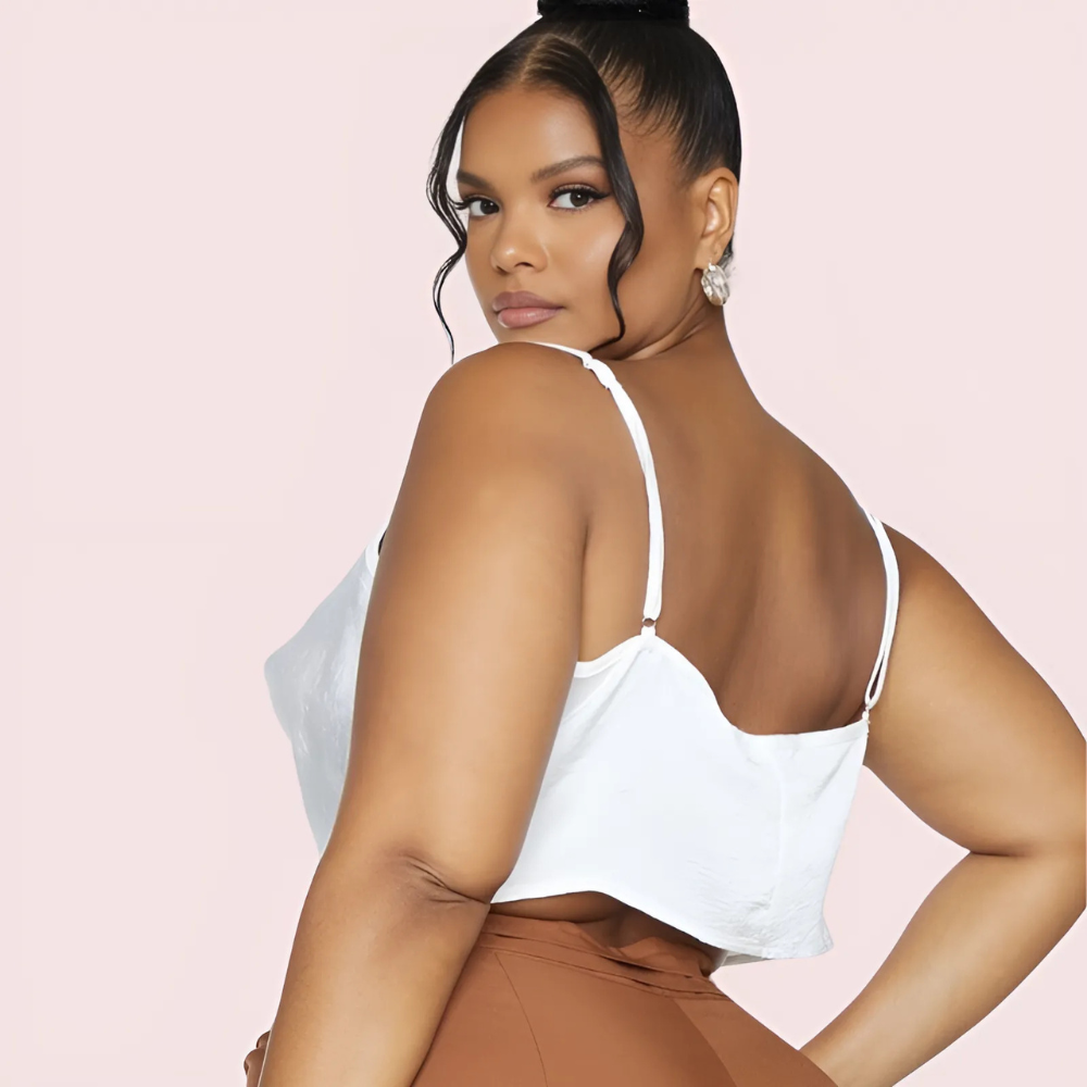 Plus Size White Satin Cropped Cowl Neck Cami Top - Image 3