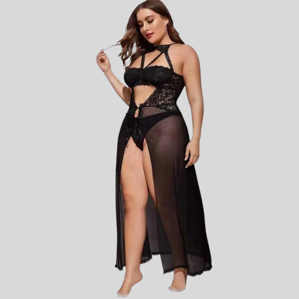 Plus Size Split Long Mesh Babydoll Nightwear - Image 3