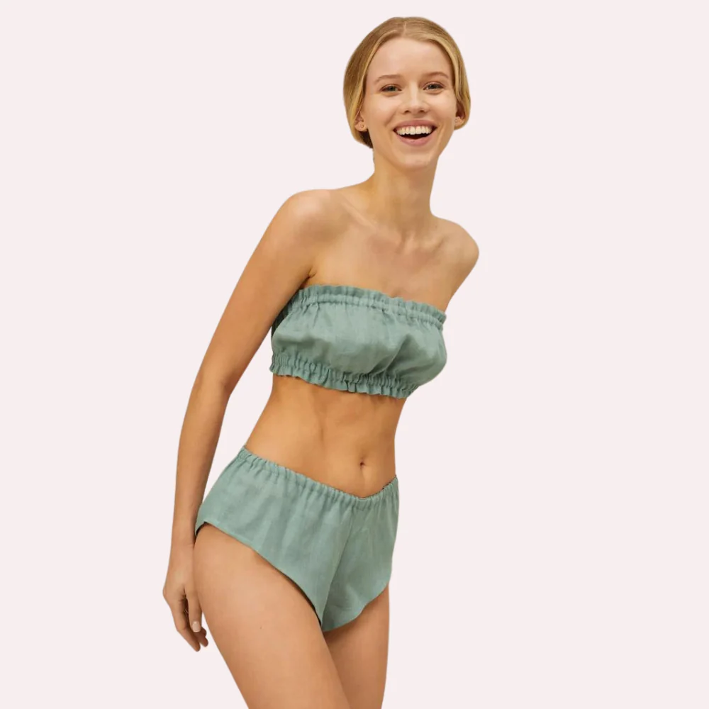 French Daina Organic Cotton Ruffled Bandeau & Vintage Knickers Set - Image 2