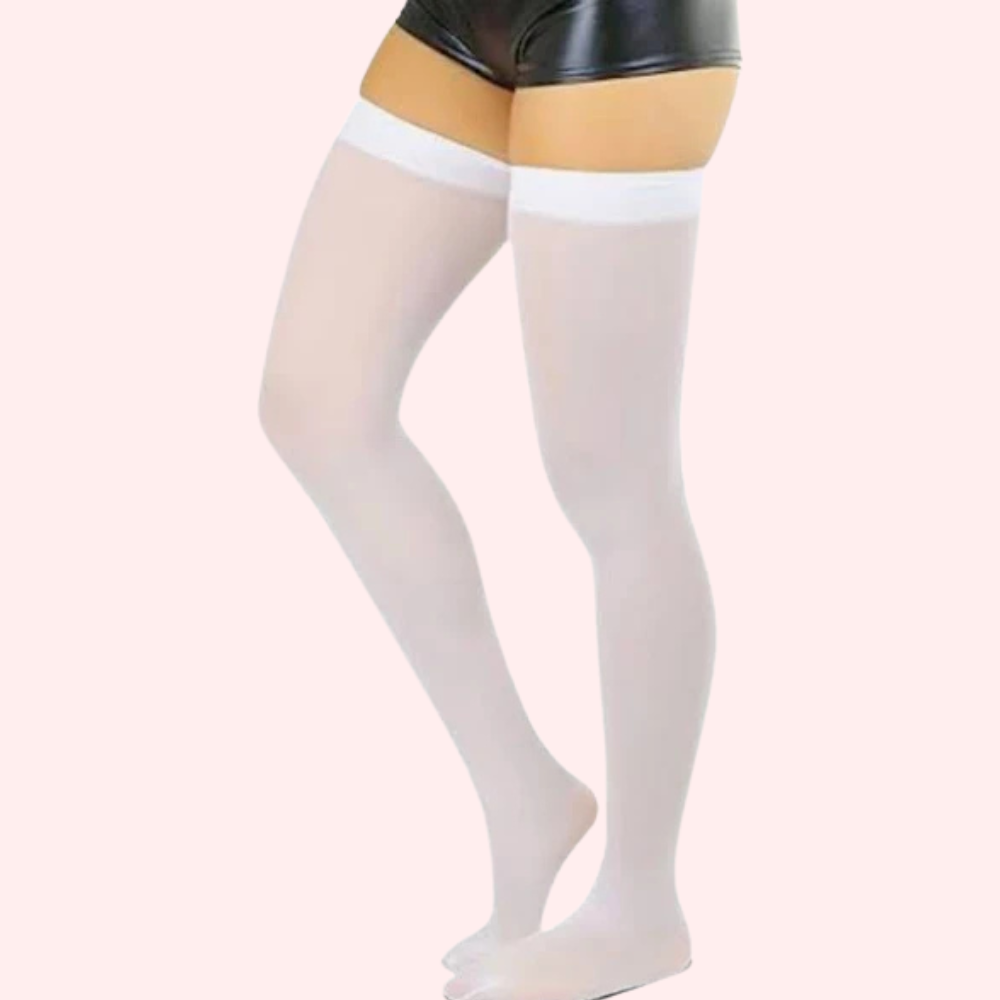 Classic Opaque Thigh-High Stockings Pack of 2 – Black & White Stay-Up Hosiery - Image 3