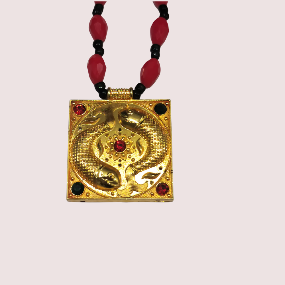 Royal Red Beaded Temple Pendant Necklace - Image 2