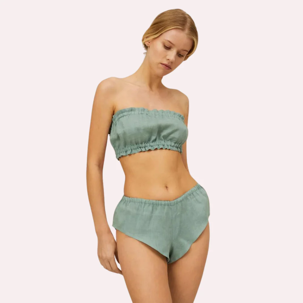 French Daina Organic Cotton Ruffled Bandeau & Vintage Knickers Set - Image 3