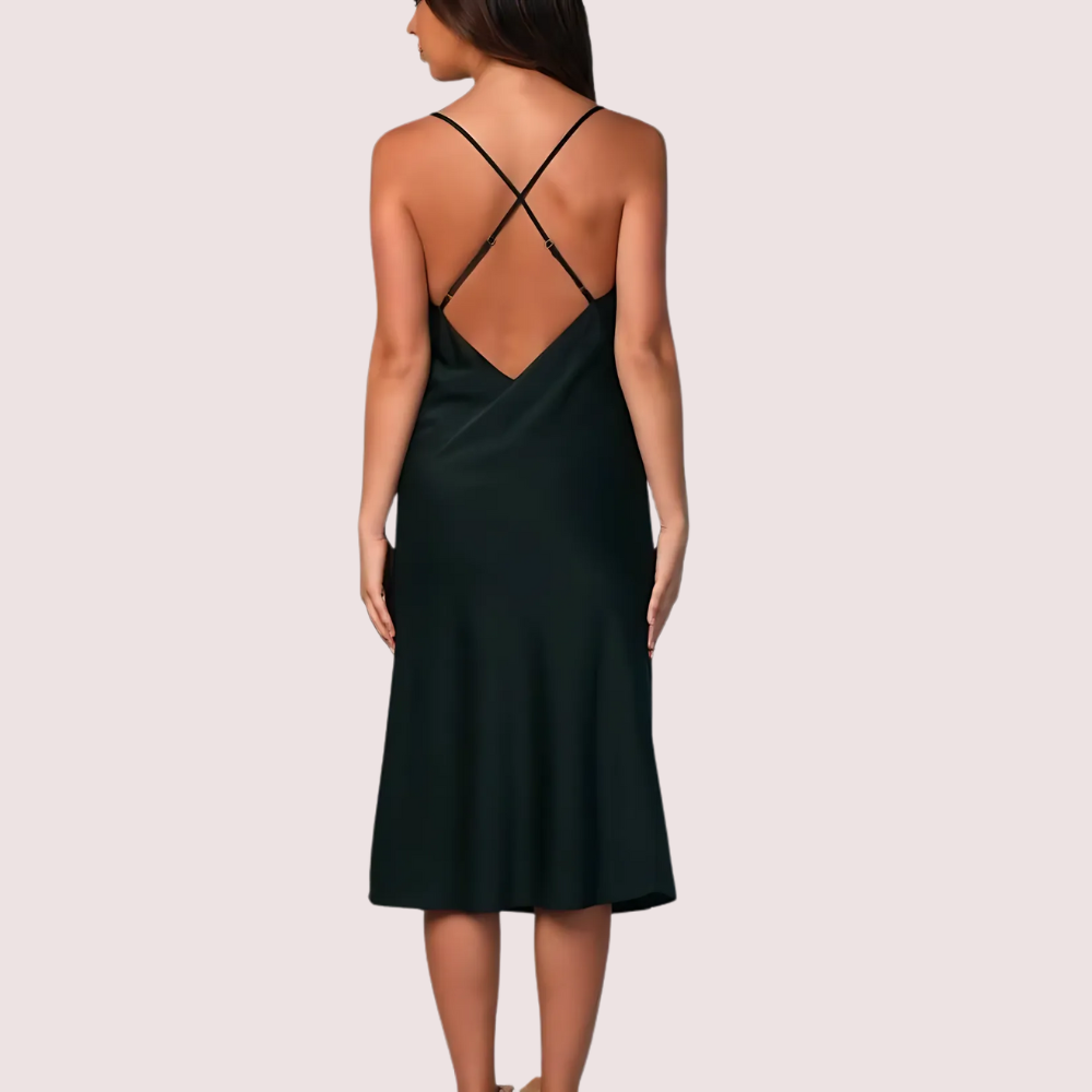 Navy Satin Cowl Neck Midi Dress - Image 2