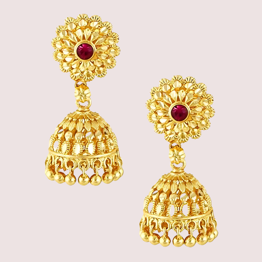 Traditional yet Stylish Ruby Jhumkas Earrings - Image 2