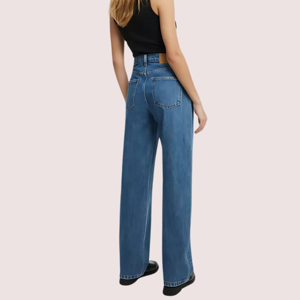 Smokey Blue Denim Loose Fit Straight Jeans for Women - Image 3