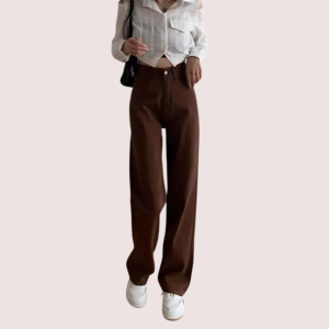 Women's Brown High Rise Wide Leg Loose Denim Jeans