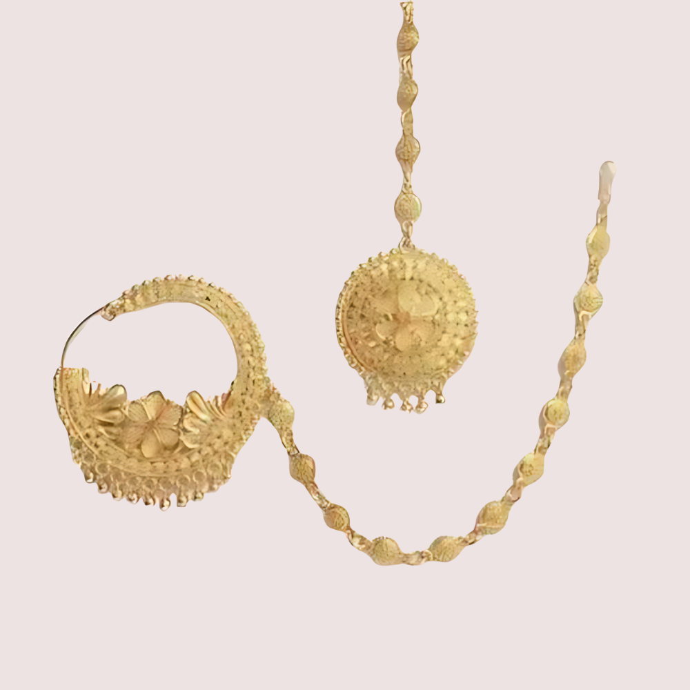 Graceful Gold-Plated Nath and Mangtika Set for Brides - Image 3