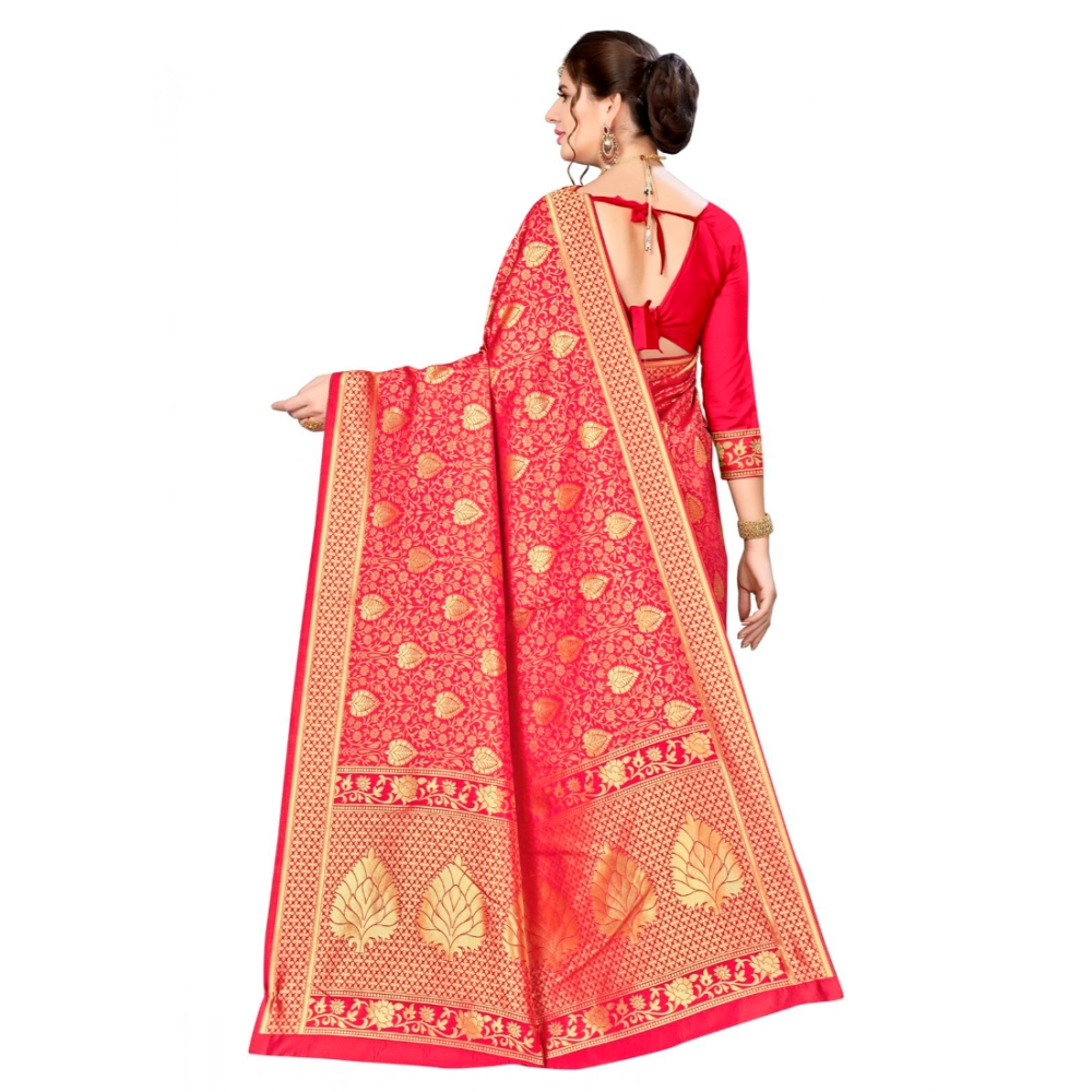 Women's Banarasi silk Saree with Blouse (Red, 5-6mtr) - Image 2