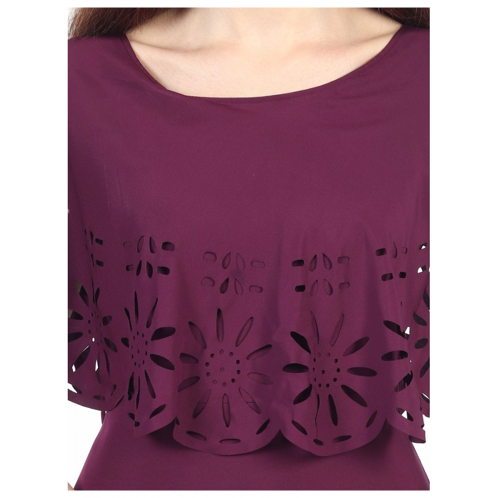Women's Crepe Solid Sleeveless Full Length Gown(Maroon) - Image 3