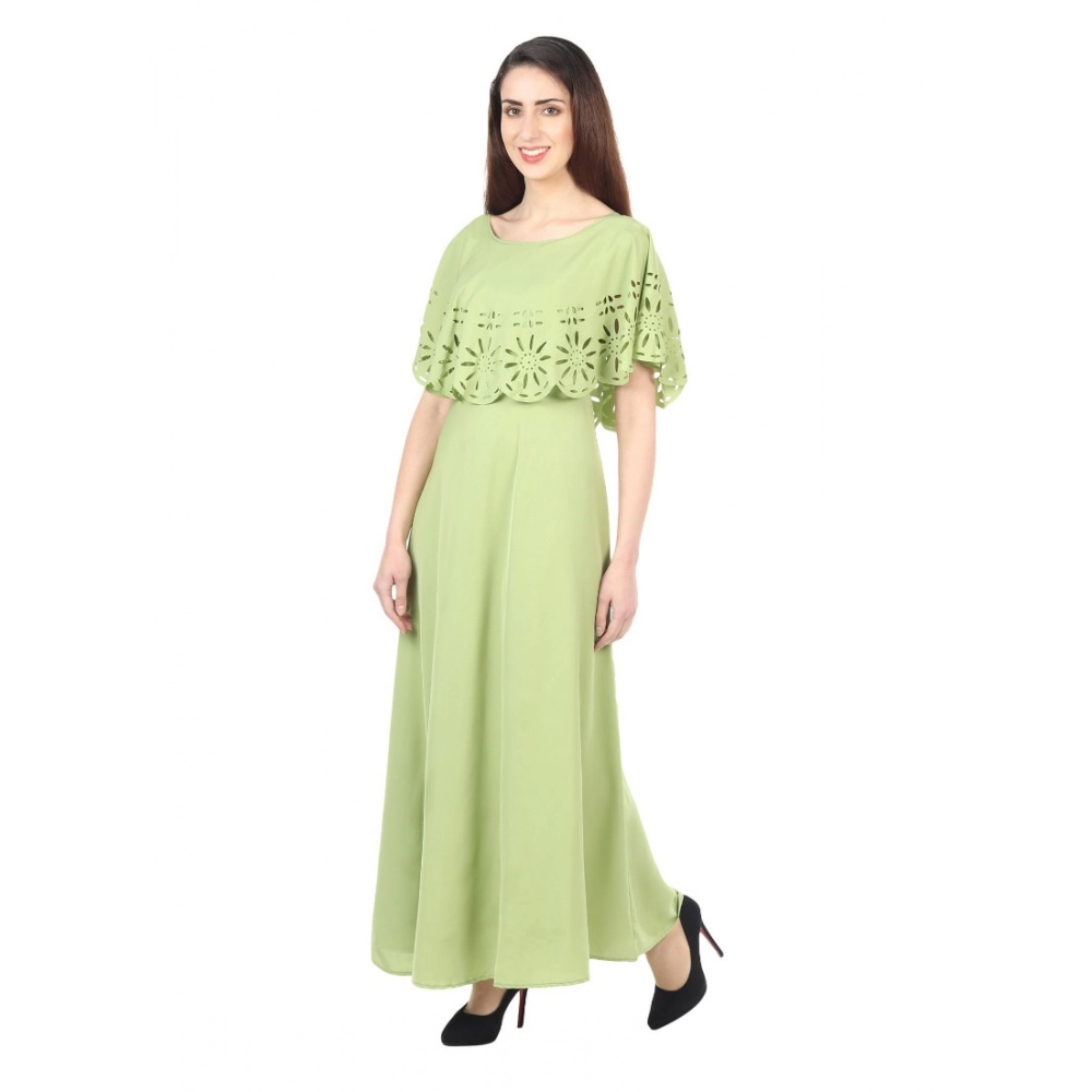 Women's Crepe Solid Sleeveless Full Length Gown(Light Green) - Image 2