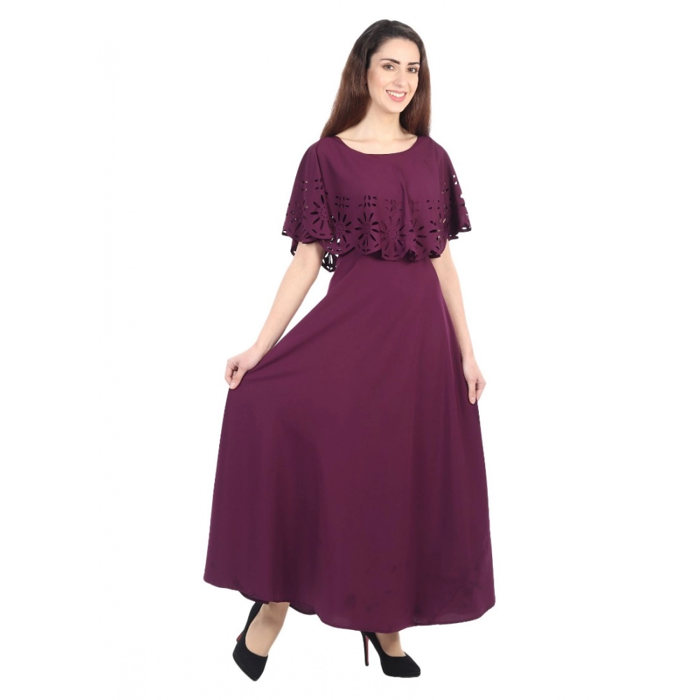 Women's Crepe Solid Sleeveless Full Length Gown(Maroon) - Image 5