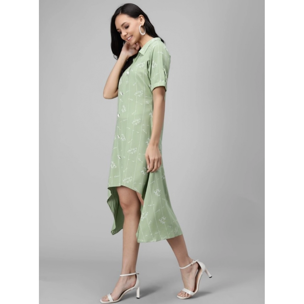 Women's Rayon Printed Half Sleeve Short Tops(Lime Green) - Image 4