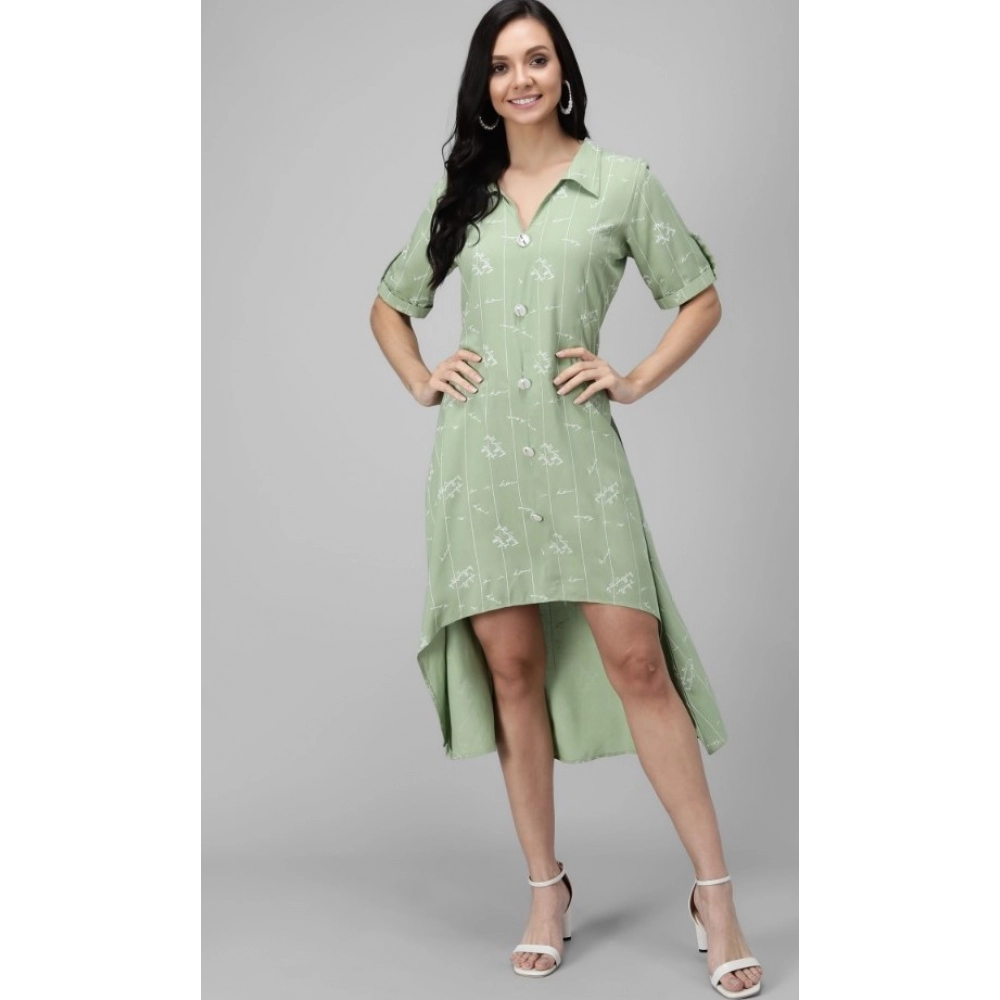 Women's Rayon Printed Half Sleeve Short Tops(Lime Green) - Image 7