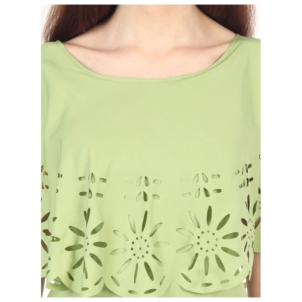 Women's Crepe Solid Sleeveless Full Length Gown(Light Green) - Image 3