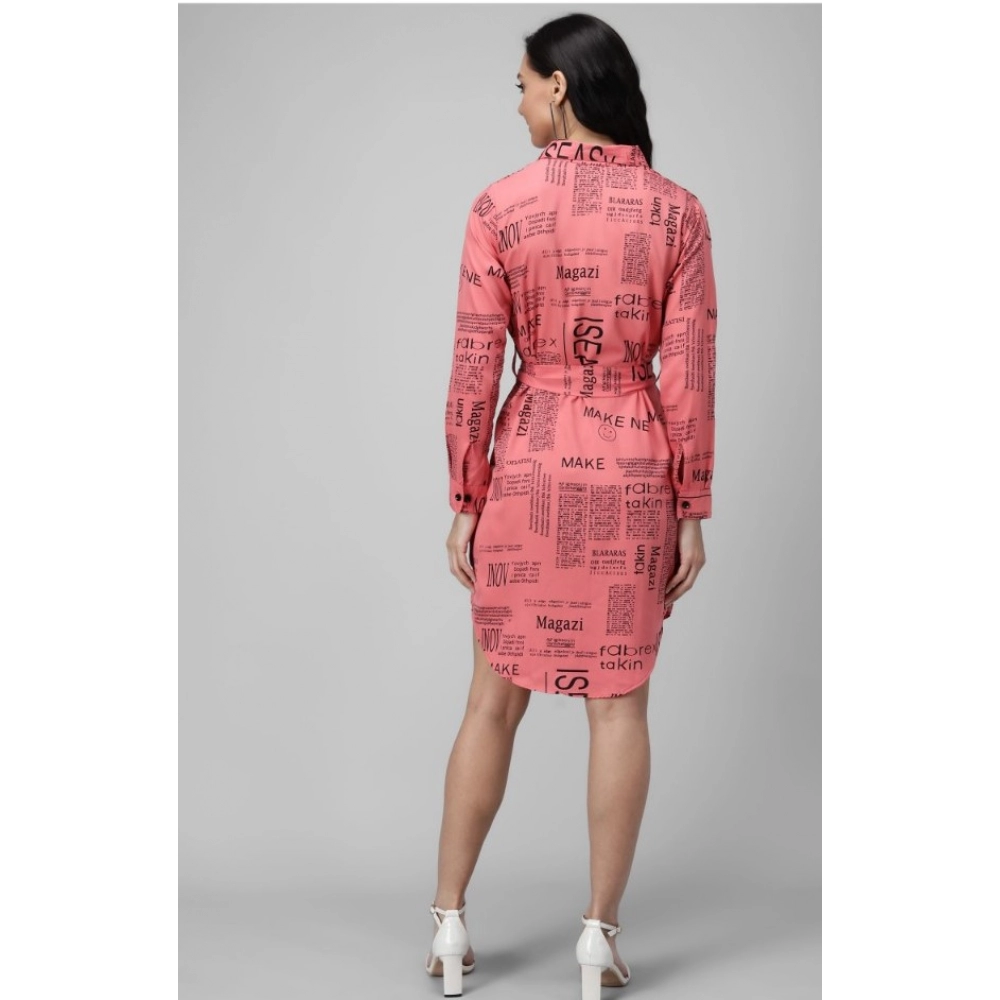 Women's Crepe Paper Print Full Sleeve Short Tops(Peach) - Image 6