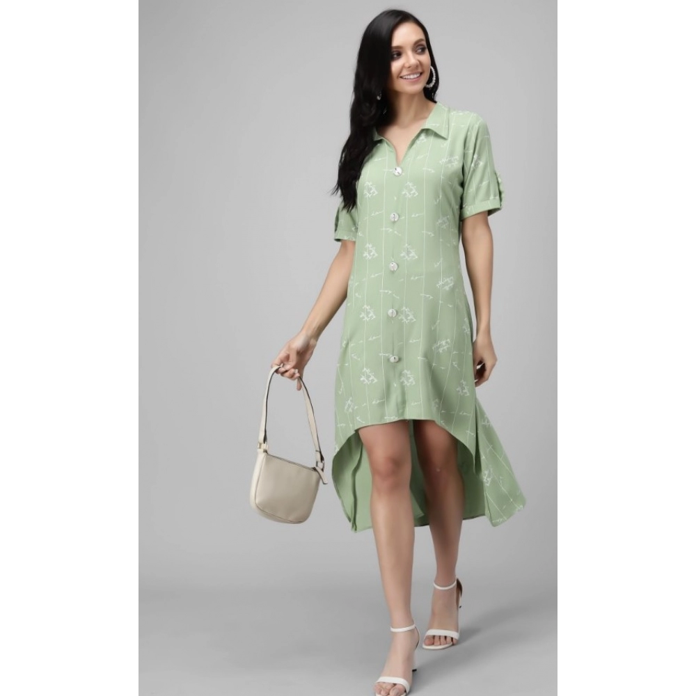 Women's Rayon Printed Half Sleeve Short Tops(Lime Green) - Image 2
