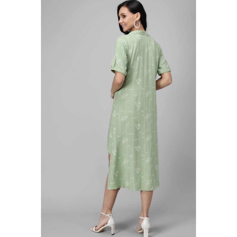 Women's Rayon Printed Half Sleeve Short Tops(Lime Green) - Image 6
