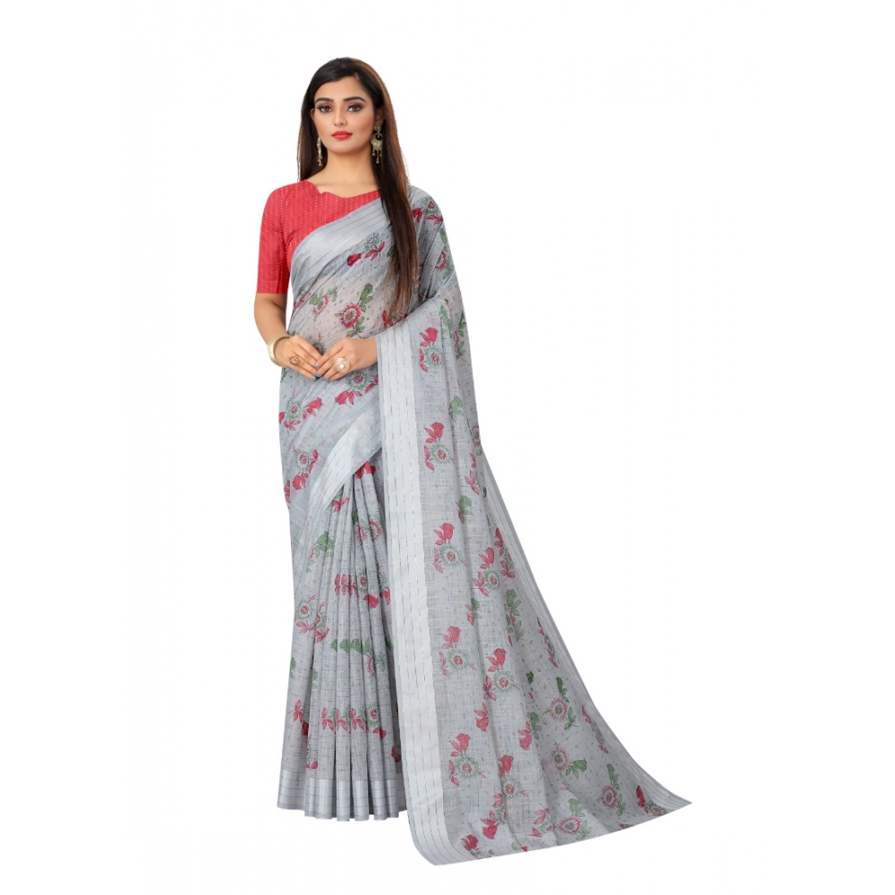 Women's Cotton Saree (Grey,5-6Mtrs) - Image 4
