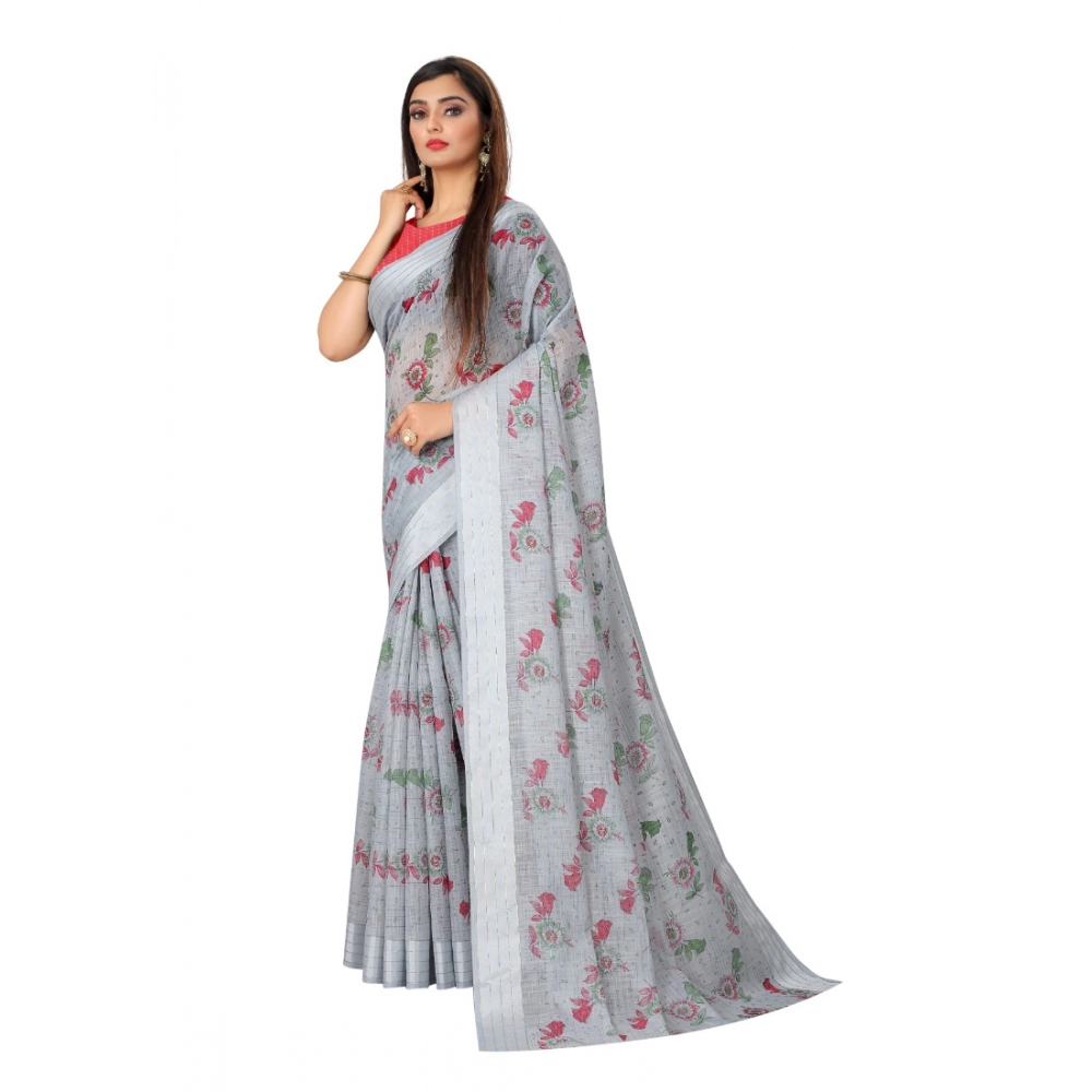 Women's Cotton Saree (Grey,5-6Mtrs) - Image 3