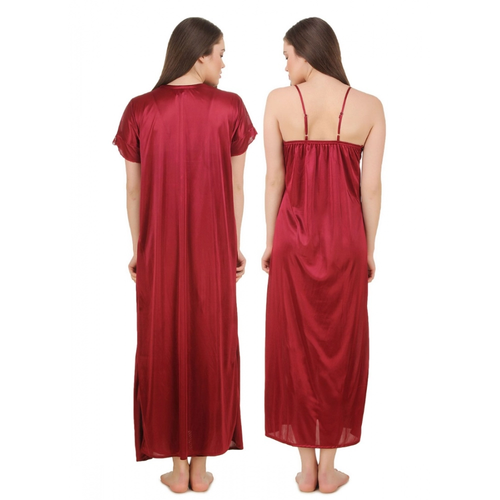 Women's Satin 2 PCs Set of Nighty And Wrap Gown with Half Sleeve(Color: Black, Neck Type: V Neck) - Image 4