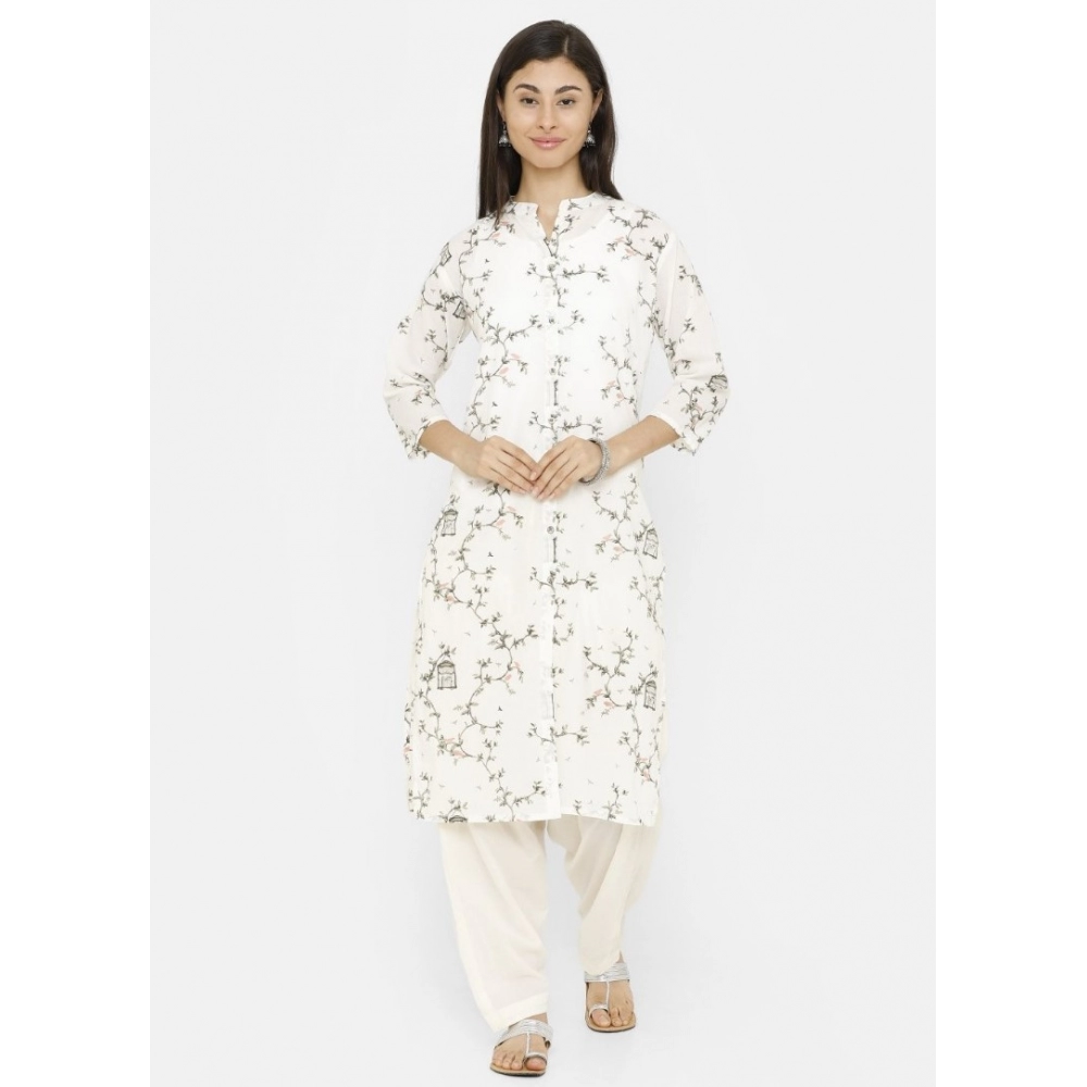Women's Cotton Solid Patiyala (Color:Half White) - Image 3