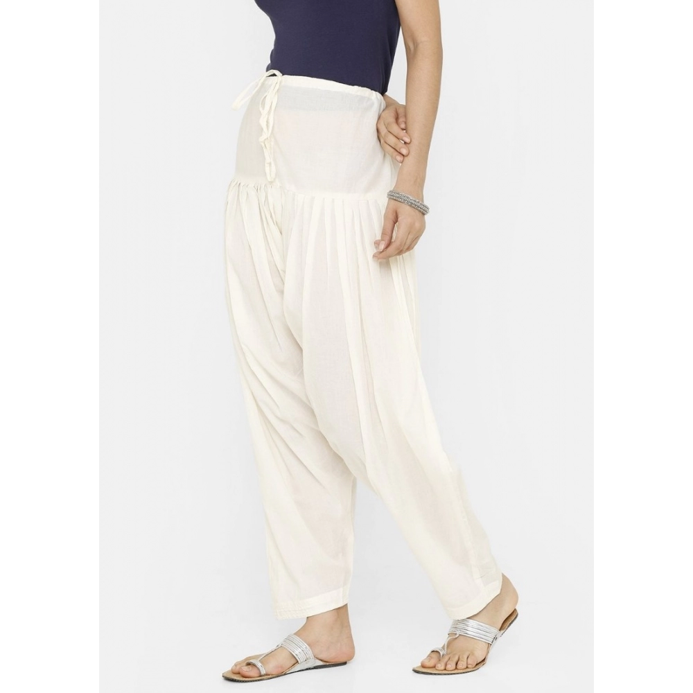 Women's Cotton Solid Patiyala (Color:Half White) - Image 6
