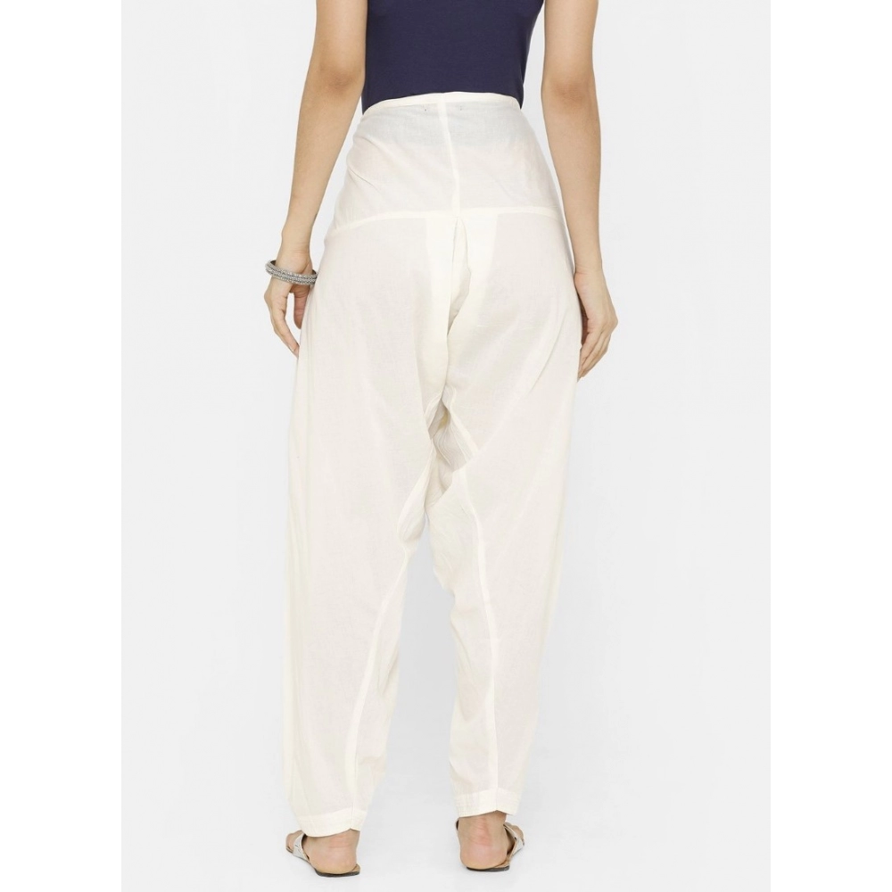 Women's Cotton Solid Patiyala (Color:Half White) - Image 4