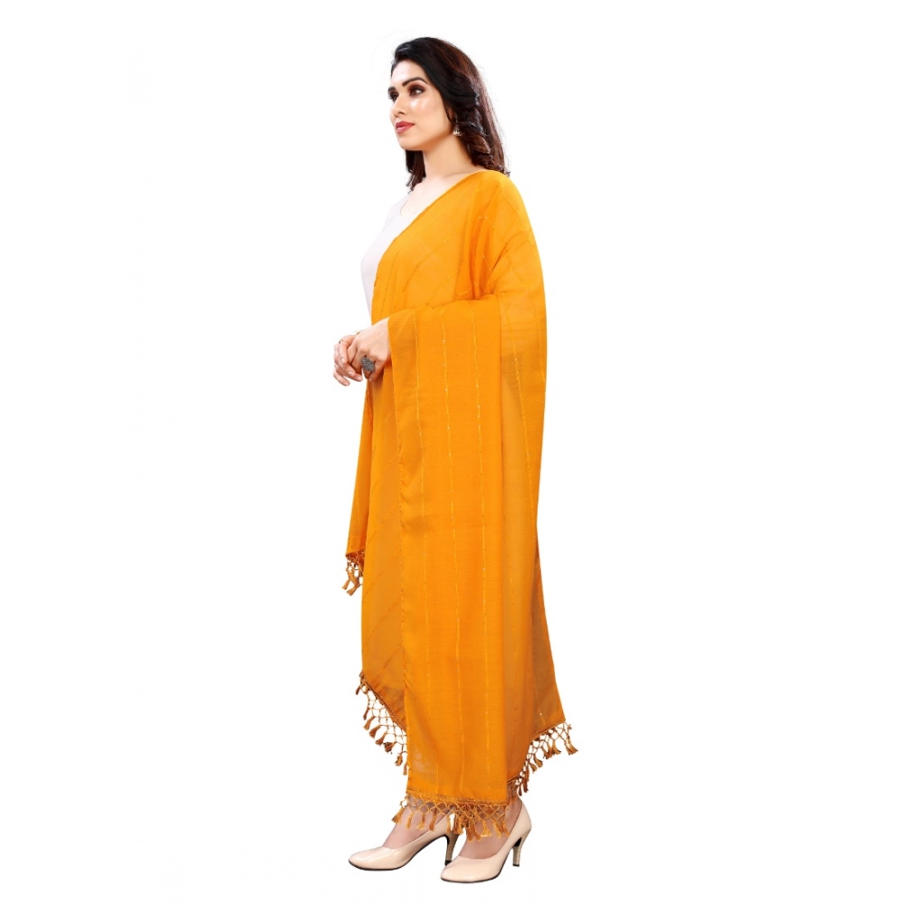 Women's Cotton Silk Strips Printed Dupatta (Musterd Yellow, Length:2-2.4 mtr) - Image 4
