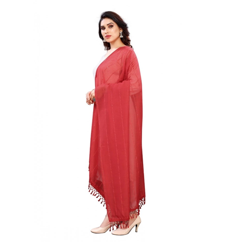 Women's Cotton Silk Strips Printed Dupatta (Maroon, Length:2-2.4 mtr) - Image 4
