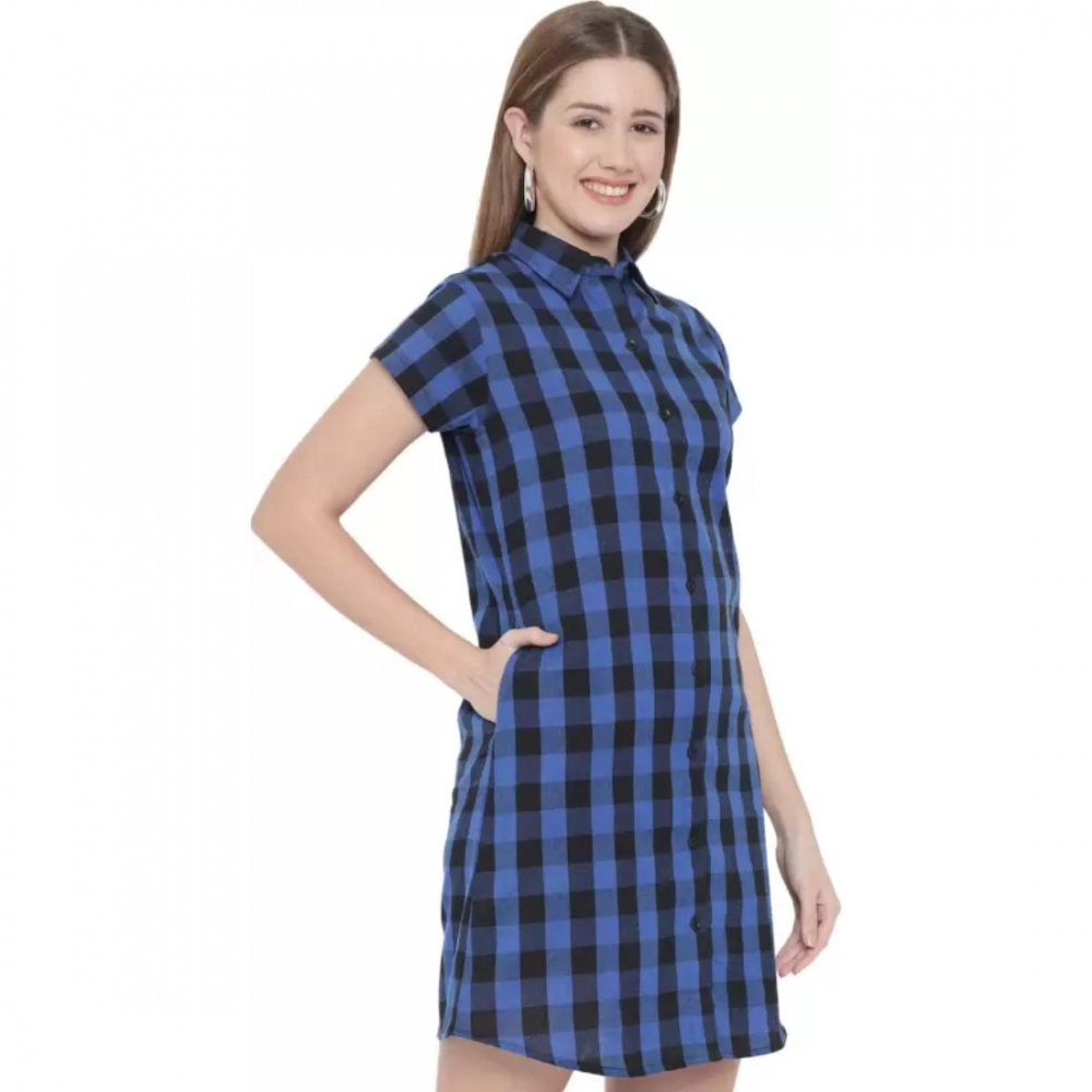 Women's Shirt Blue, Black Dress (Color:Blue, Material:Pure Cotton) - Image 4