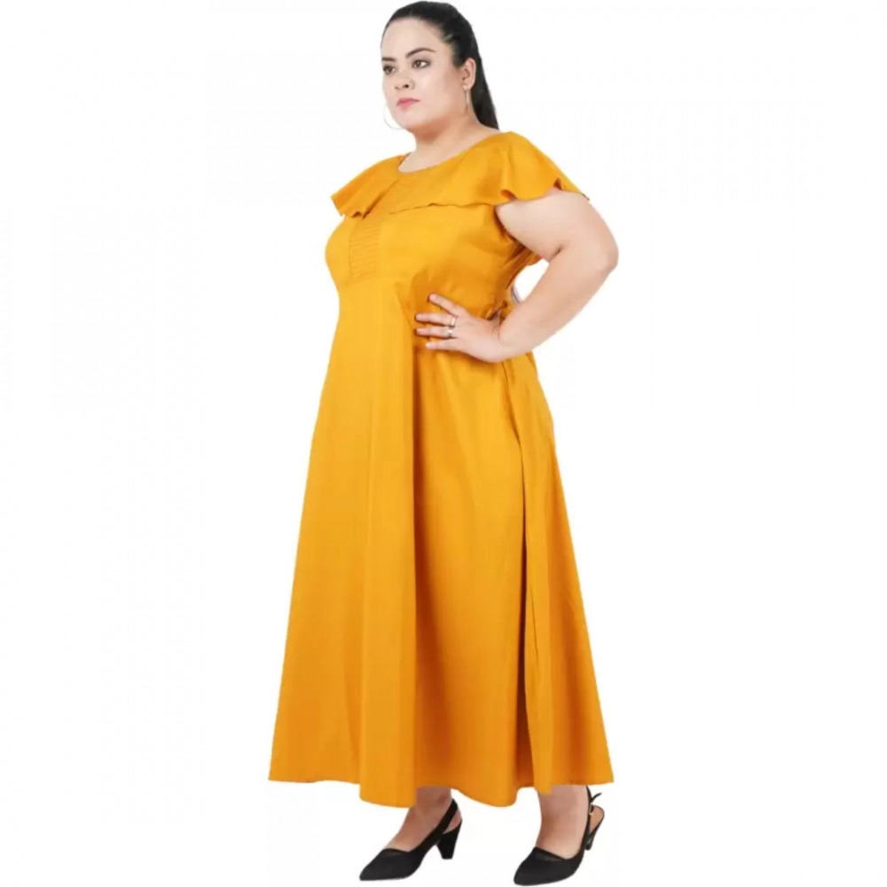 Women's Fit And Flare Yellow Dress (Color:Yellow, Material:Polyester) - Image 4