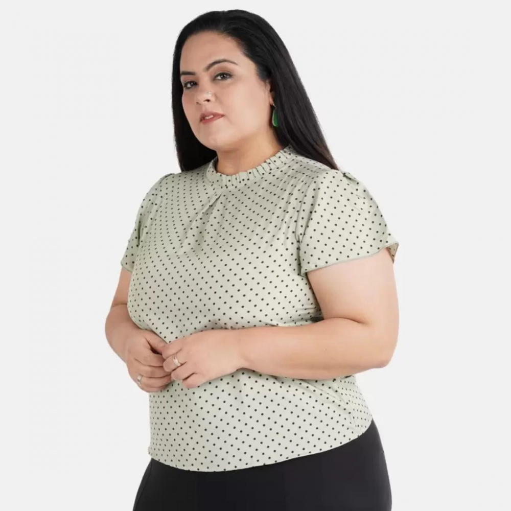 Women's Casual Short Sleeve Printed Green Top (Color:Grey, Material:Crepe) - Image 4