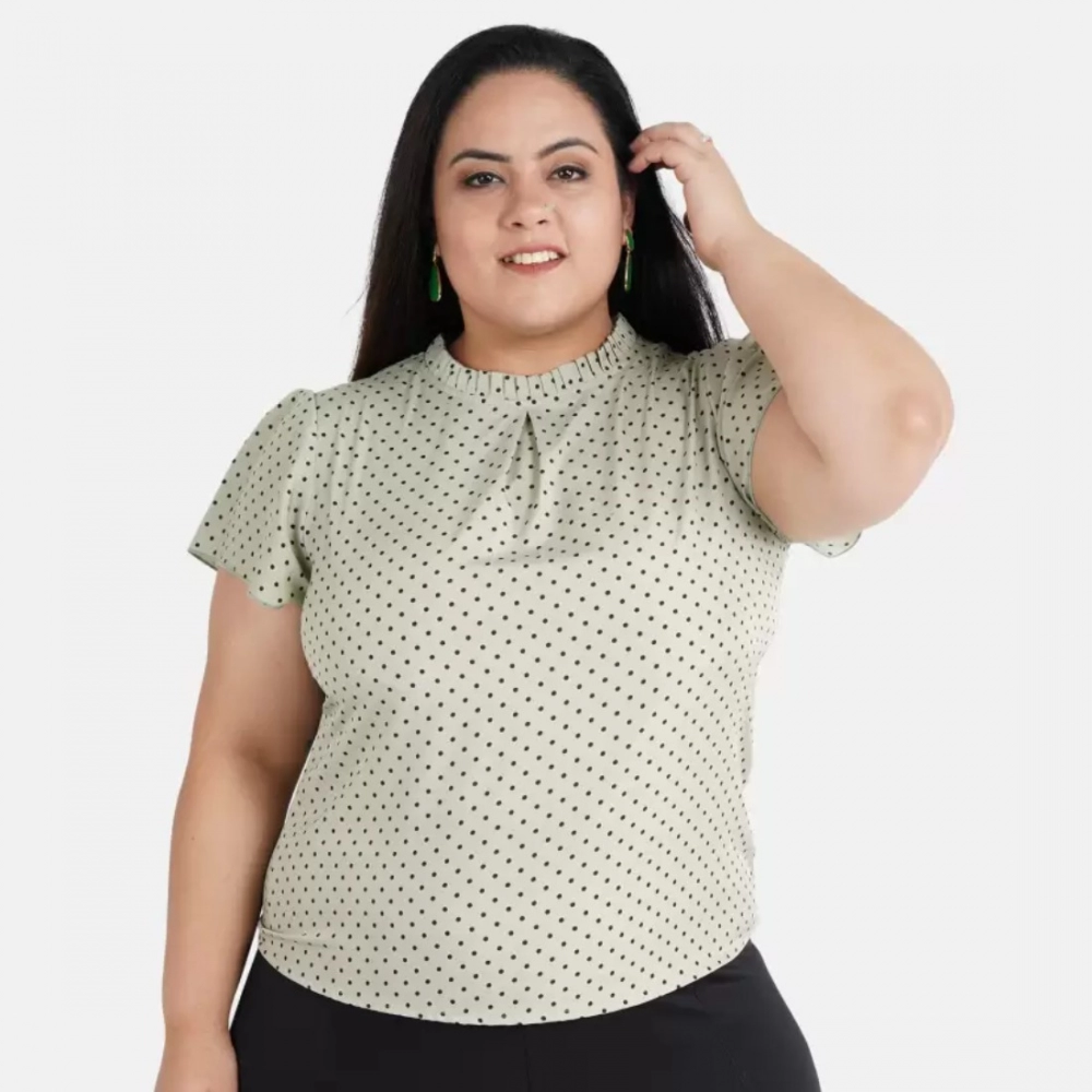 Women's Casual Short Sleeve Printed Green Top (Color:Grey, Material:Crepe) - Image 6