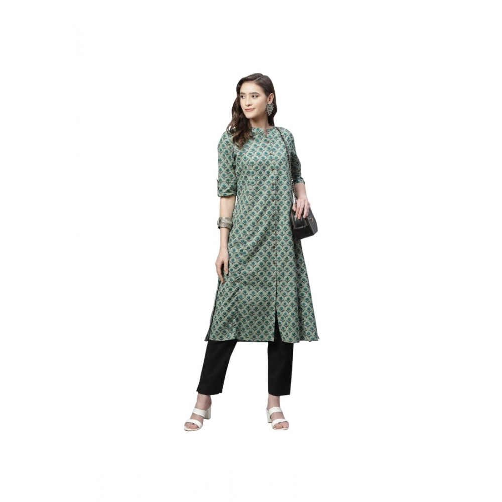 Women's Cotton Printed Flex Kurti (Green, Cotton) - Image 3