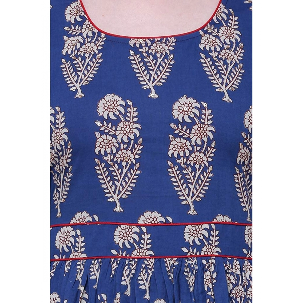 Women's Cotton Printed Anarkali Kurti (Blue, Cotton) - Image 2