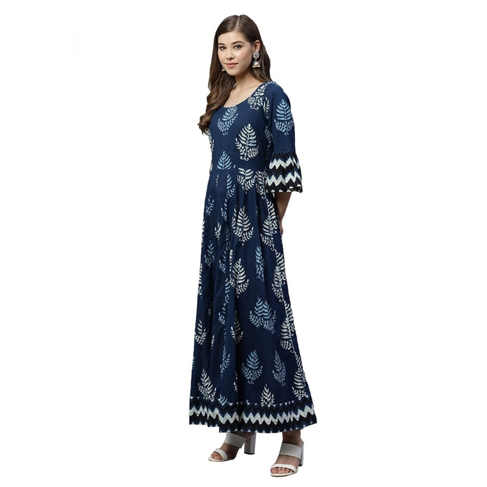 Women's Cotton Printed Regular Kurti (Blue, Cotton ) - Image 3