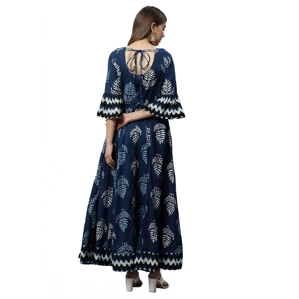 Women's Cotton Printed Regular Kurti (Blue, Cotton ) - Image 2