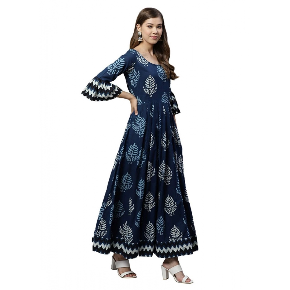 Women's Cotton Printed Regular Kurti (Blue, Cotton ) - Image 5