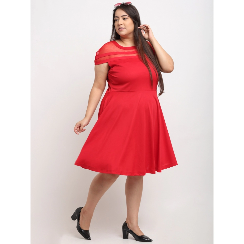 Women's Hojri Solid Knee Length Fit and Flare Dress (Red) - Image 3