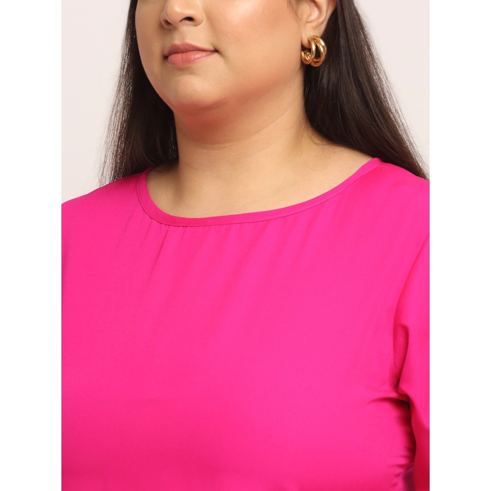 Women's Crepe Solid Knee Length Fit and Flare Dress (Pink) - Image 4