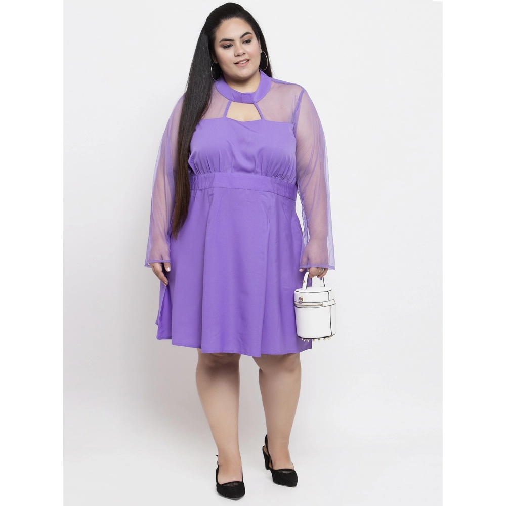 Women's Crepe Solid Knee Length Fit and Flare Dress (Purple) - Image 3