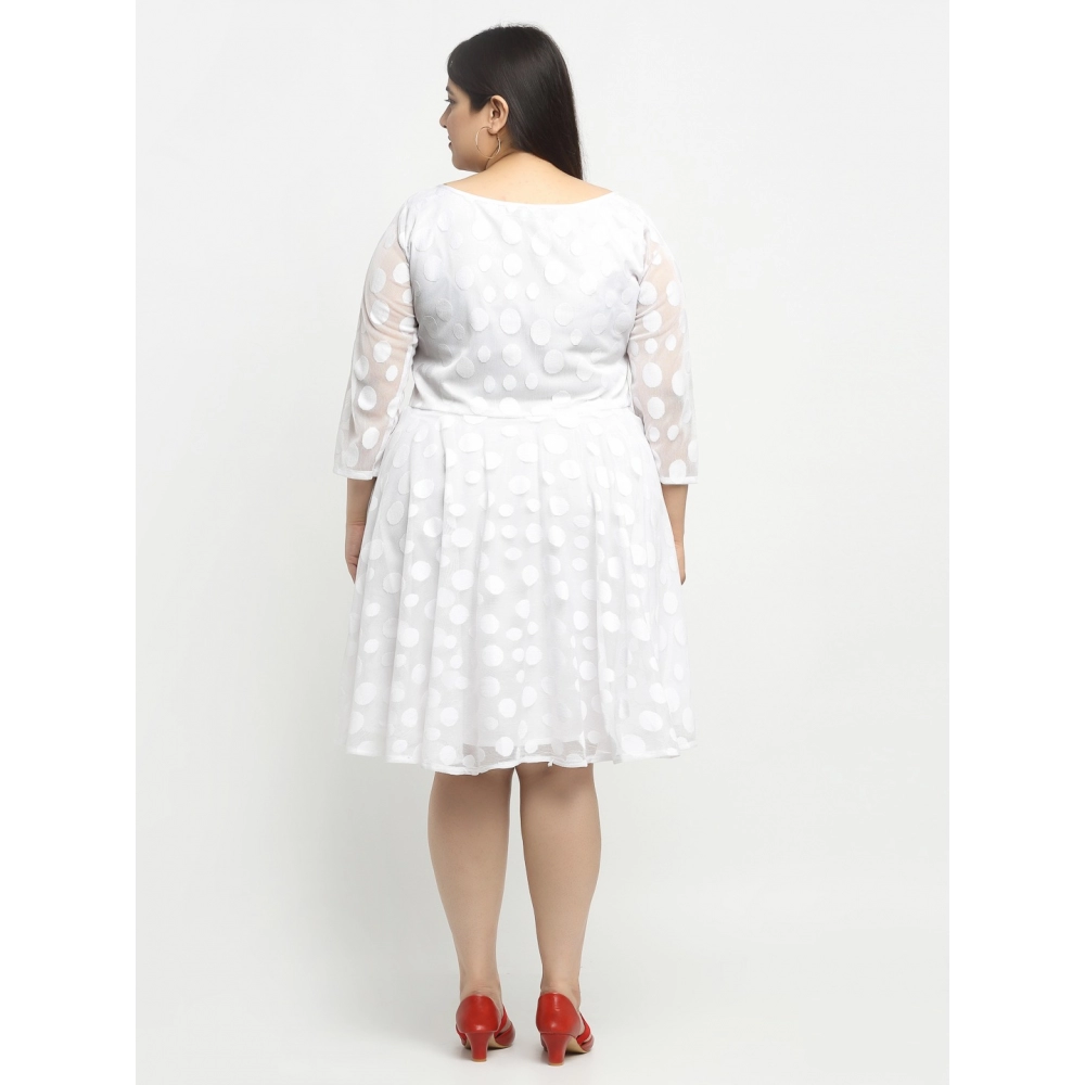Women's Net Solid Knee Length Fit and Flare Dress (White) - Image 2