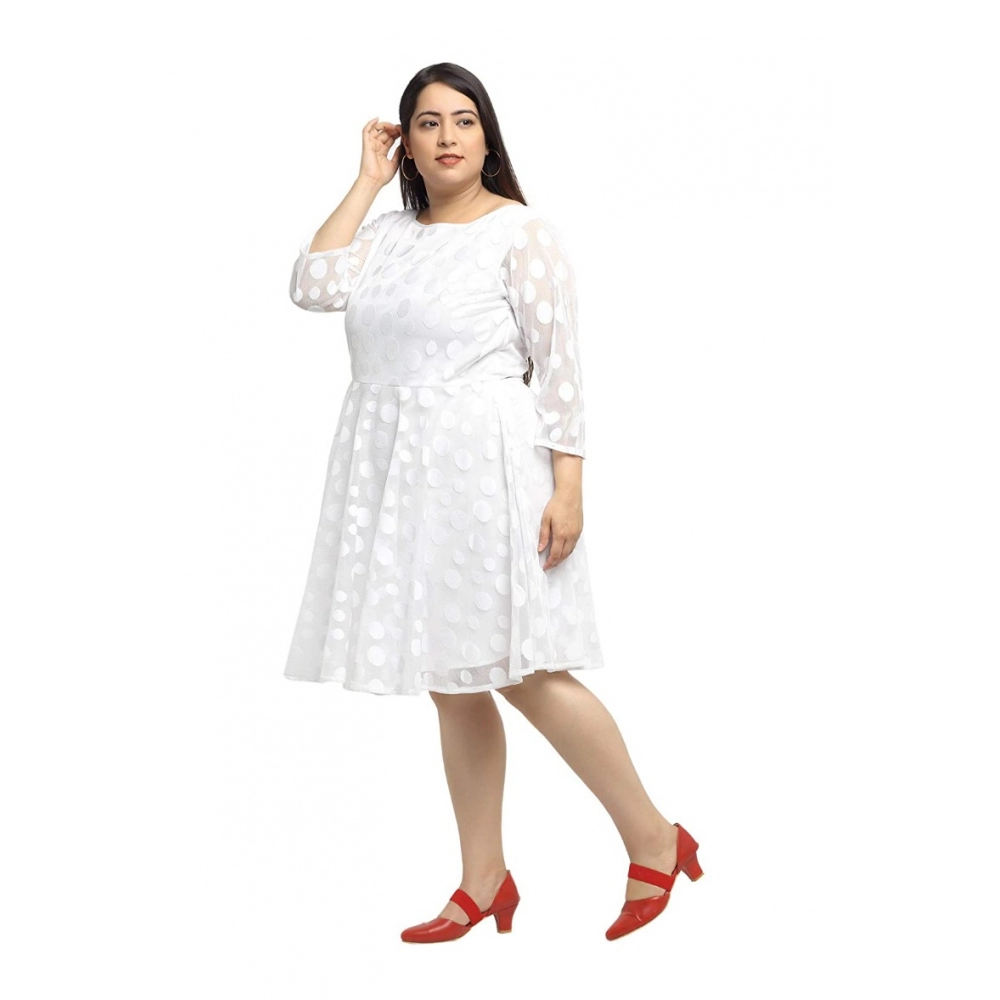 Women's Net Solid Knee Length Fit and Flare Dress (White) - Image 6