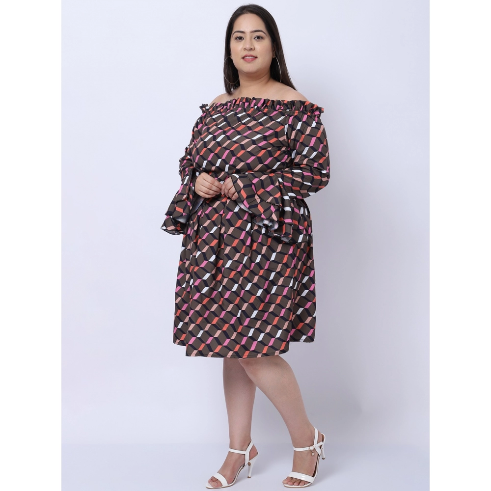 Women's Crepe Printed Knee Length Fit and Flare Dress (Multicolor) - Image 2
