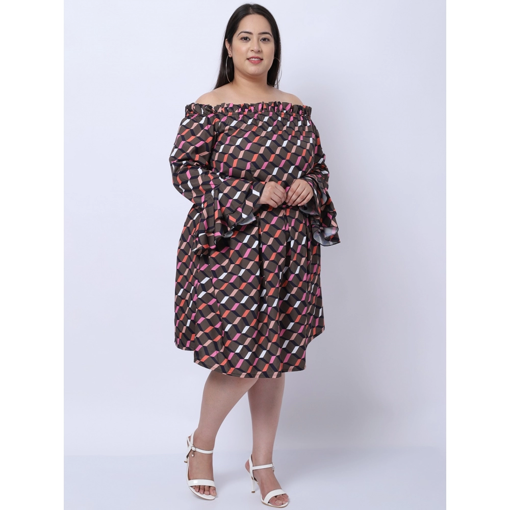 Women's Crepe Printed Knee Length Fit and Flare Dress (Multicolor) - Image 3