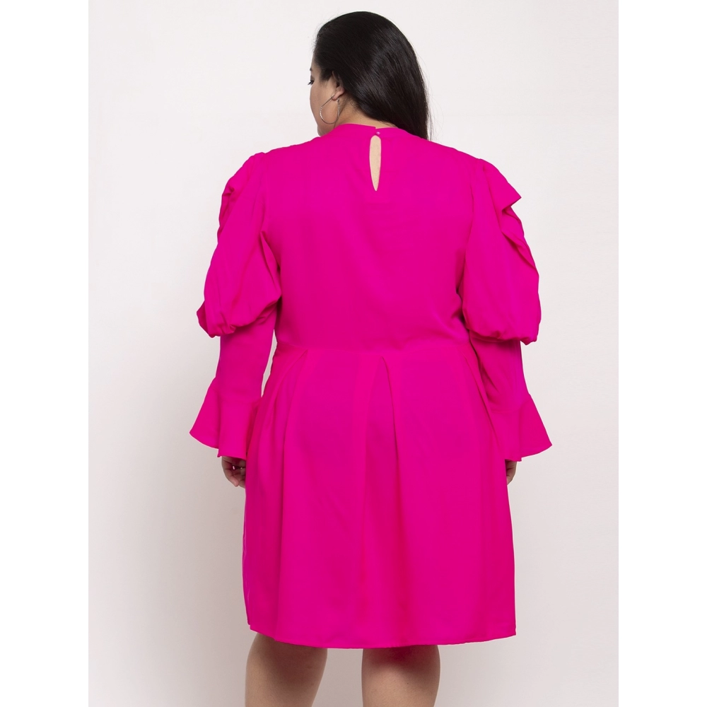 Women's Crepe Solid Knee Length Fit and Flare Dress (Pink) - Image 2