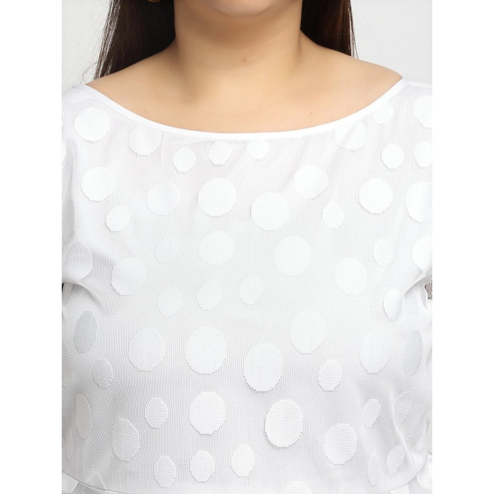 Women's Net Solid Knee Length Fit and Flare Dress (White) - Image 4