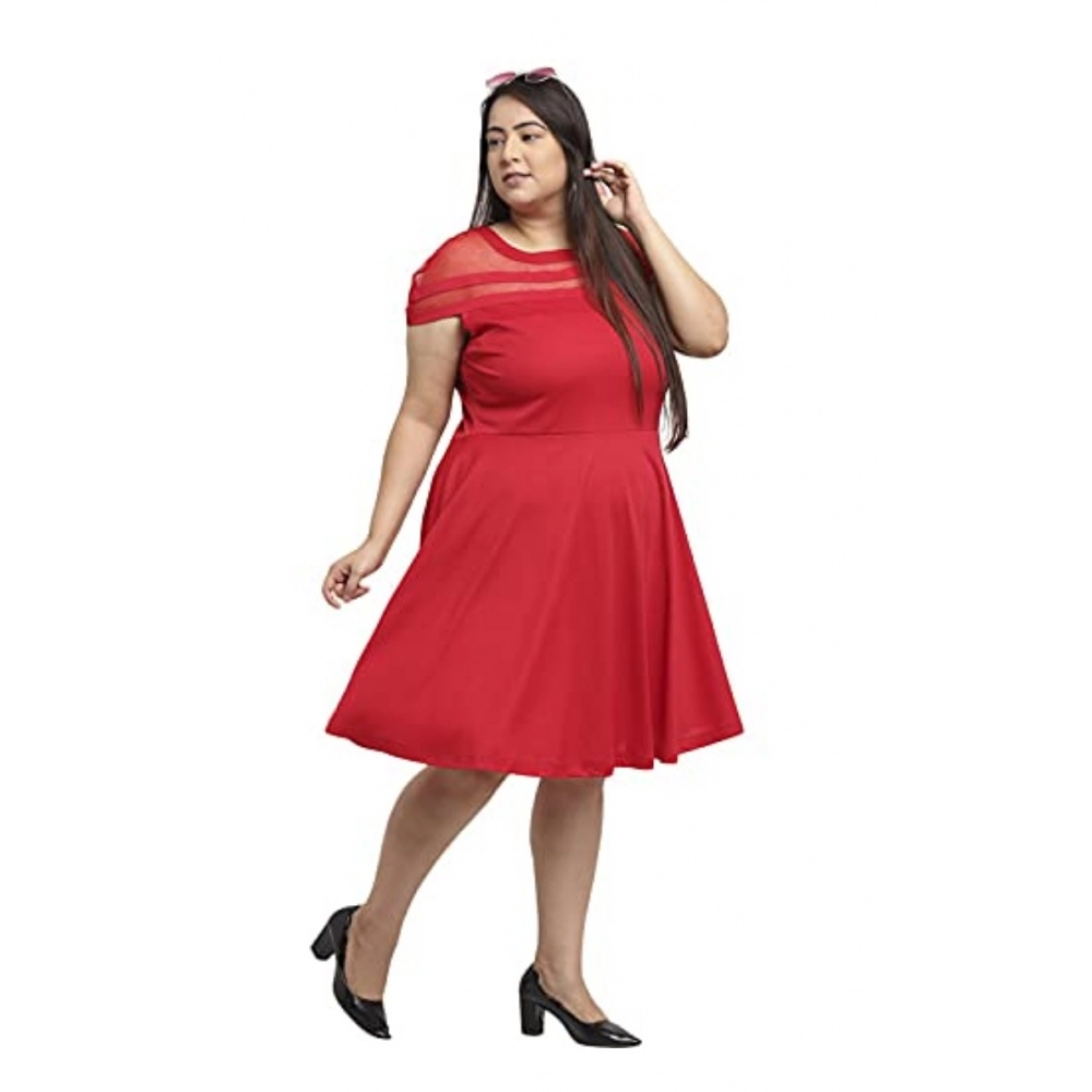 Women's Hojri Solid Knee Length Fit and Flare Dress (Red) - Image 6