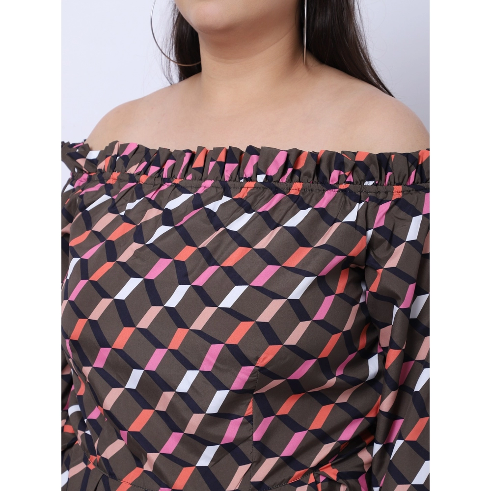 Women's Crepe Printed Knee Length Fit and Flare Dress (Multicolor) - Image 4